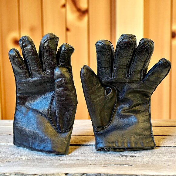 Chriistian Dior Vintage Hungary Black Leather Gloves Wool Lined Mens Medium - Picture 2 of 10